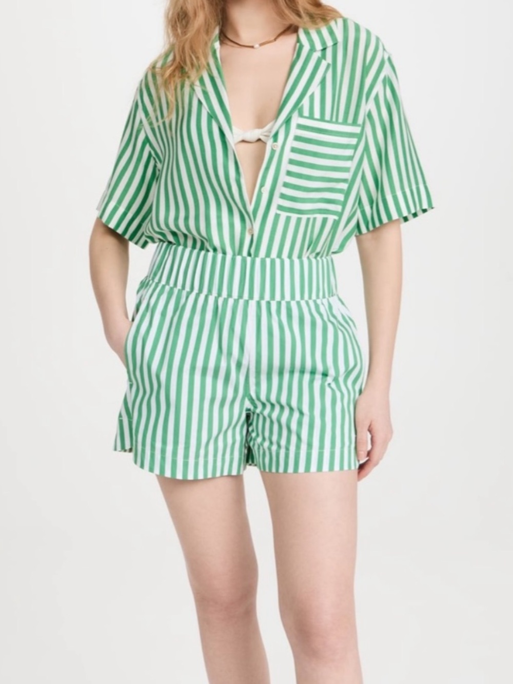 AYR Staycation Shorts in Romaine Green Stripe Small